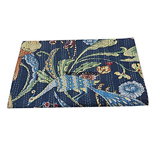 数量限定商品 NAMOCREATION Blue Cotton Peacock Animal Print Kantha Home Decor Handmade Quilt Handblock Sofa Cover Bohemian Bedspread bedcover Throw Blanket Cal