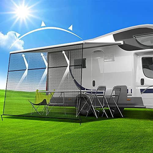 キャンピングトレーラーキャノピーサイドRV用RV日よけスクリーン、ブラックメッシュスクリーンサンシェードUVサンブロッカー一式 (15'x 8