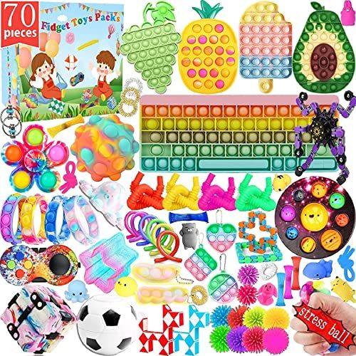 Fidget Toy Pack Pop Fidgets Toy Set Fidget Toys Pack Stress Relief and Anxiety Tools Sensory Toys%Emma%70 Pcs Fidget Pack Figetget Toys Pack Part