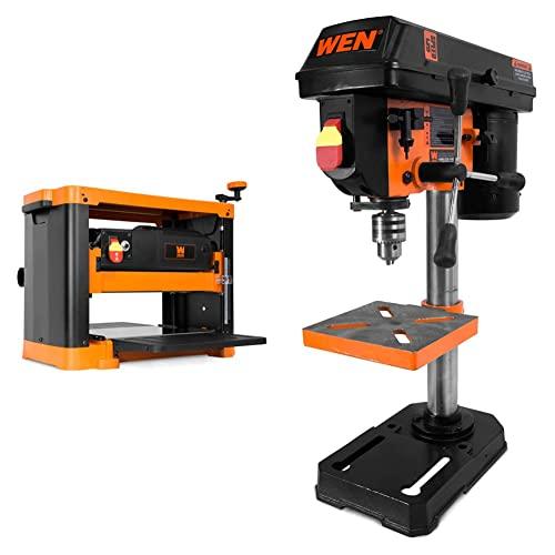 WEN PL 1252 15アンペア12.5インチ2枚刃ベンチトップ厚プレーナブラック&4208 T 2.3アンペア8インチ5速鋳鉄ベンチ