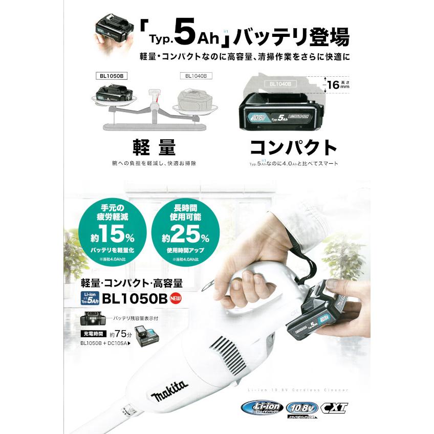 マキタ CL108FDSTW 充電式クリーナー カプセル式ワンタッチスイッチ 10.8V 5.0Ah (バッテリ・充電器付)｜newstagetools｜03