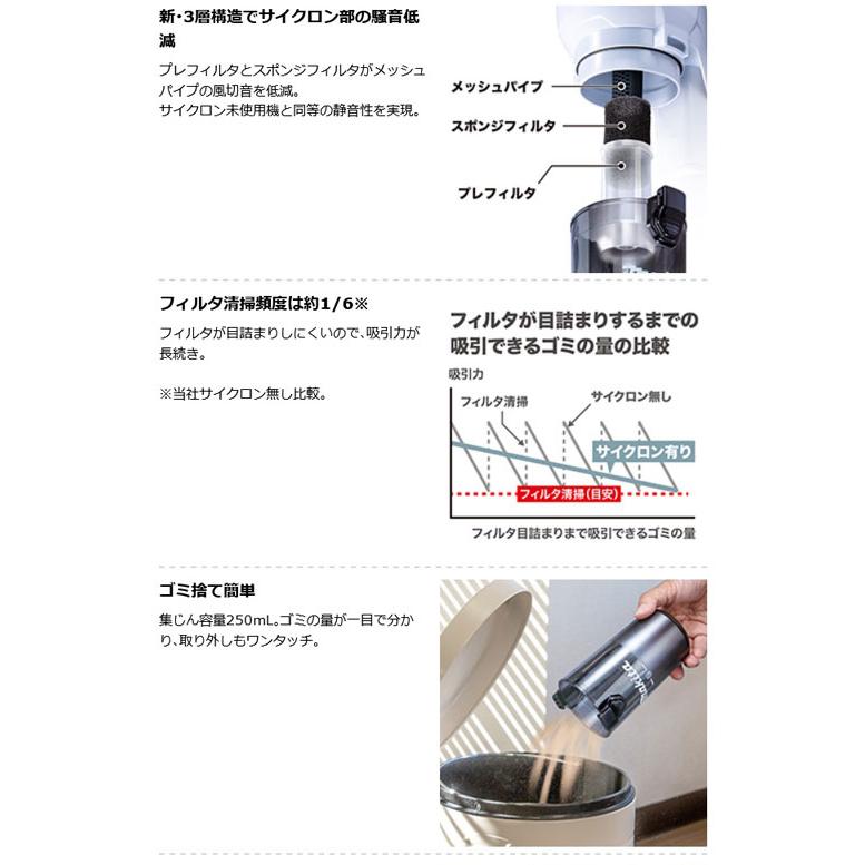 マキタ CL286FDZW 充電式クリーナー サイクロン一体式 白色 18V 本体のみ (バッテリ・充電器別売)｜newstagetools｜03