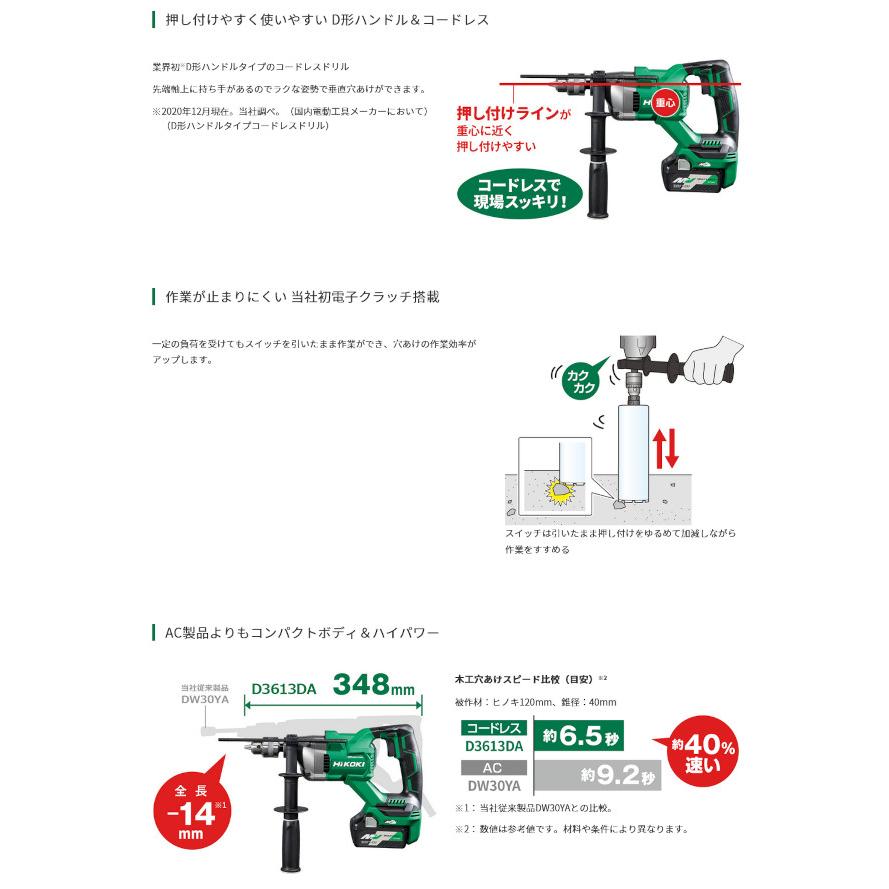 HiKOKI D3613DA(XPSZ) コードレスドリル 36V 2.5Ah (蓄電池・充電器・ケース・垂直ガイド付)｜newstagetools｜02