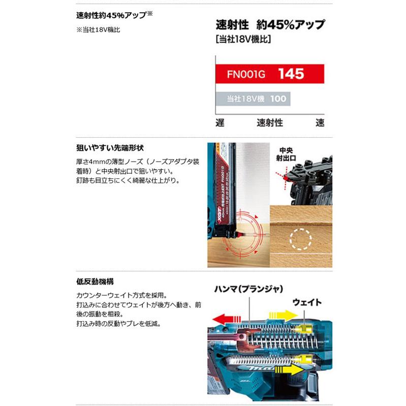 マキタ FN001GZK 充電式仕上釘打40mm 40Vmax 本体・ケースのみ マキタ FN001GZK 充電式仕上釘打40mm 40Vmax 本体・ケースのみ