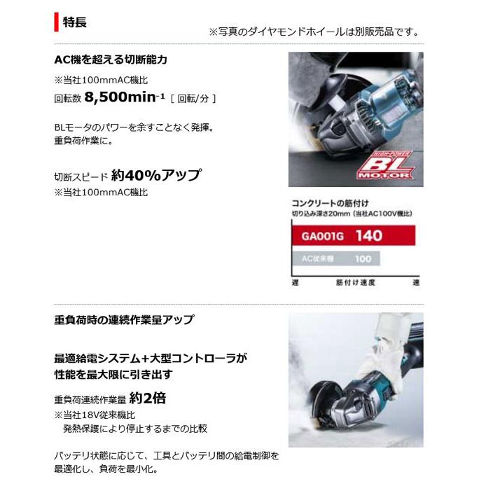 マキタ GA001GRDX 充電式ディスクグラインダ 100mm[スライド マキタ GA001GRDX 充電式ディスクグラインダ 100mm[スライド
