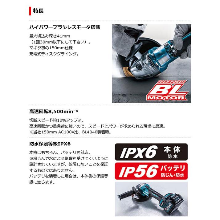 マキタ GA034GRMX 充電式ディスクグラインダ 150mm[パドル マキタ GA034GRMX 充電式ディスクグラインダ 150mm[パドル