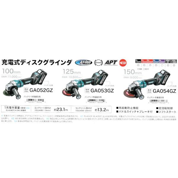 マキタ GA054GZ 充電式ディスクグラインダ 150mm[パドル マキタ GA054GZ 充電式ディスクグラインダ 150mm[パドル