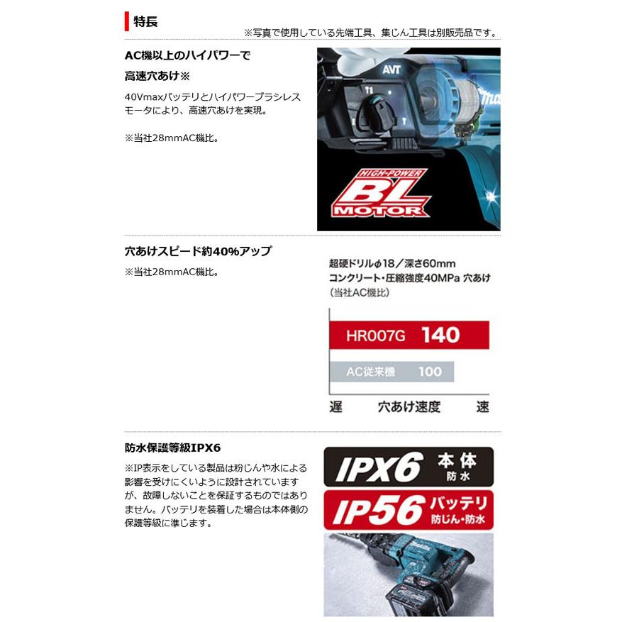 マキタ HR007GRMX 充電式ハンマドリル28mm 無線連動対応40Vmax マキタ HR007GRMX 充電式ハンマドリル28mm 無線連動対応40Vmax