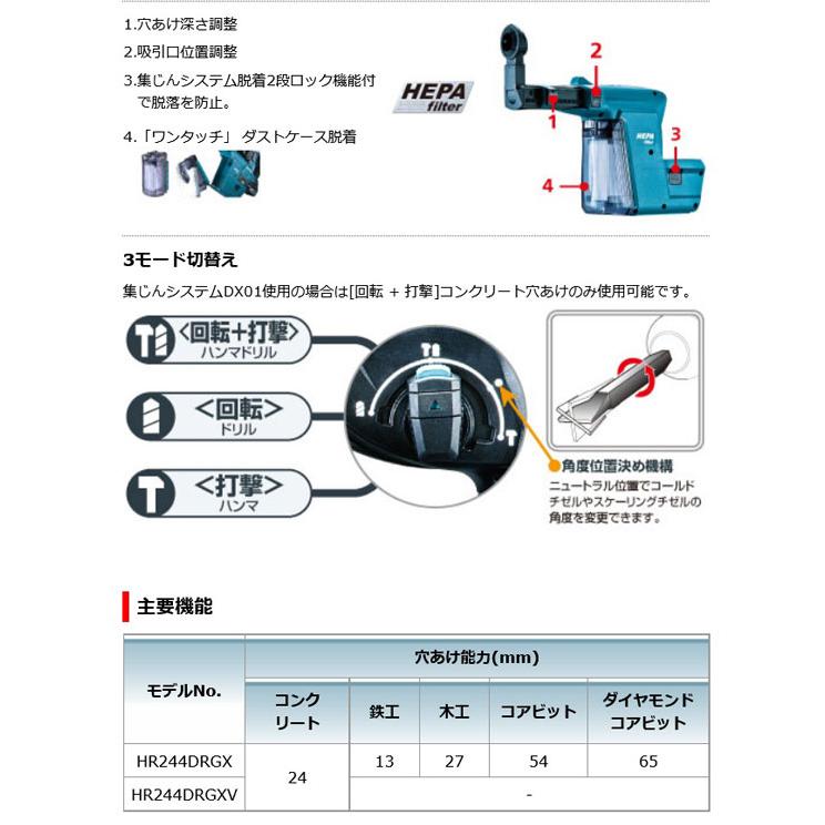 マキタ HR244DZK 充電式ハンマドリル (青) 24mm 18V 本体 マキタ HR244DZK 充電式ハンマドリル (青) 24mm 18V 本体