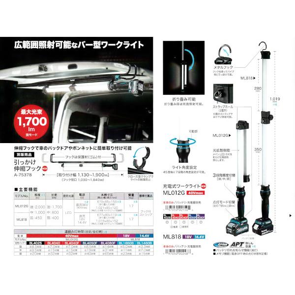 マキタ ML012G 充電式ワークライト (折り畳み可能) 40Vmax 本体 マキタ ML012G 充電式ワークライト (折り畳み可能) 40Vmax 本体