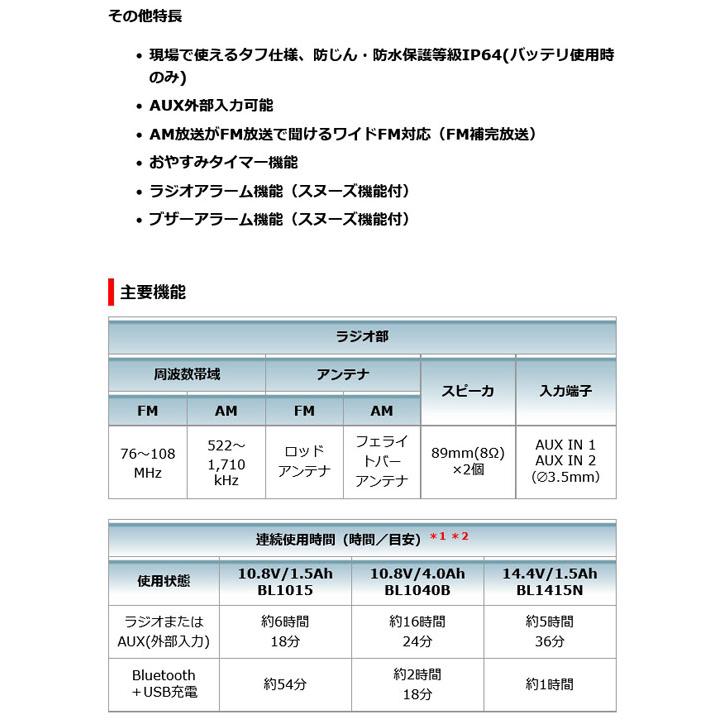 マキタ MR300B 充電機能付ラジオ (黒)［Bluetooth対応］本体のみ (バッテリ・充電器別売)｜newstagetools｜04