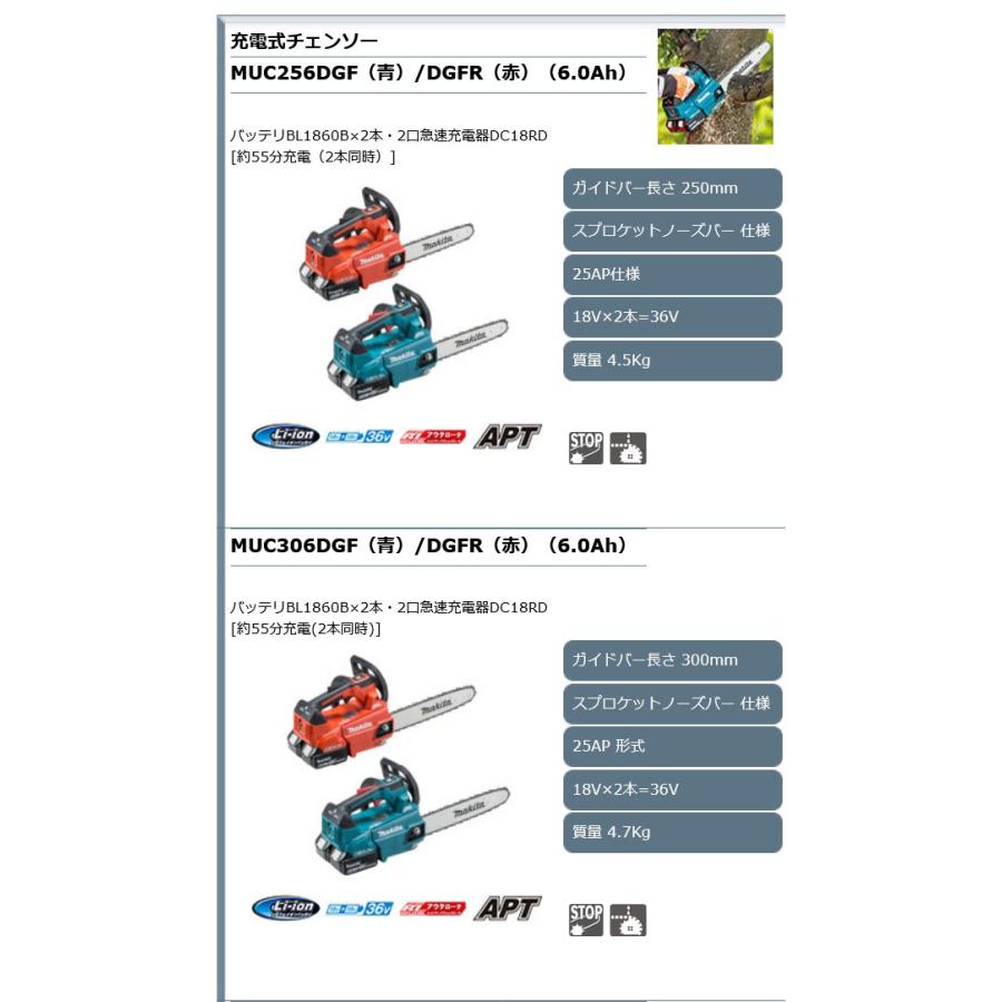 マキタ MUC256DZF 充電式チェーンソー(青) 250mm 36V 本体のみ (バッテリ・充電器別売)｜newstagetools｜02