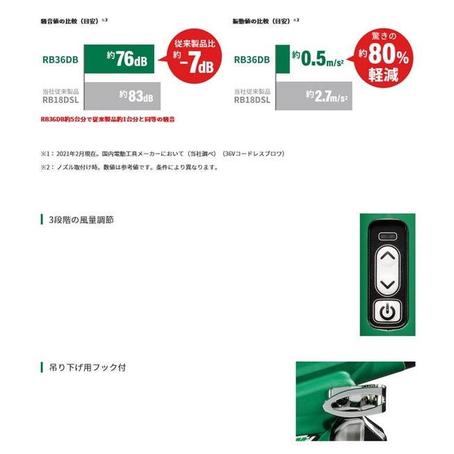 HiKOKI RB36DB(NNB) コードレスブロワ 黒色 36V 本体のみ (蓄電池