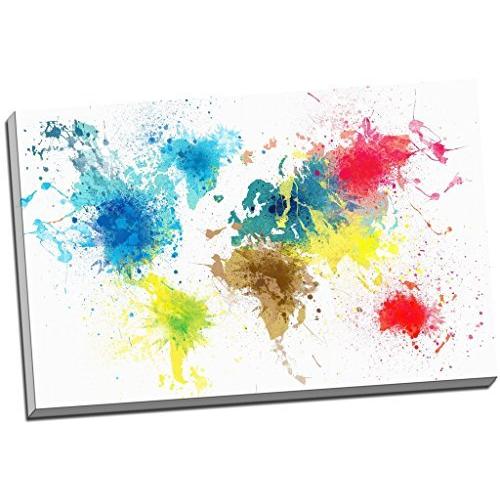 パンサー印刷ペイントスプラッシュmap Of The Worldキャンバス印刷画像壁アートlarge 30 X