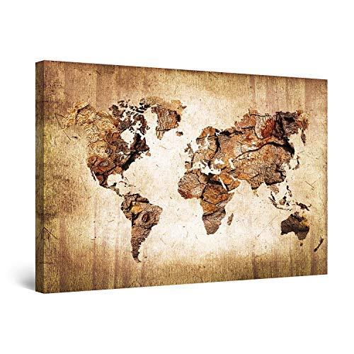 Startonight Canvas Wall Art Large Abstract World Map Brown Wood Grunge Fram 地図全般