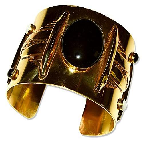 クリスマスファッション - Bracelet Cuff Wide Deco Art Brass Antique Mirror Mother Onyx Pearl, of バングル