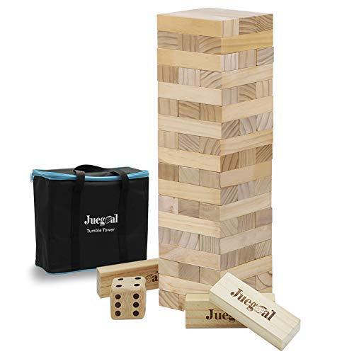 値引きする  Juegoal 54ピース ジャイアントタンブラータワーブロックゲーム ジャイアント木製スタッキングゲーム ダイス1個付き キャンバスバッグ 大人/子 ブロック