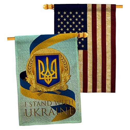 買得 House Burlap Ukraine with Stand We Decoration USA Flag V Cause Support Pack 万国旗