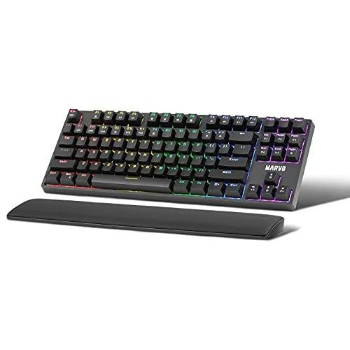 本店は MARVO KG947 87 Keys Mechanical Gaming RGB Keyboard with Leather Wrist Rest, キーボード