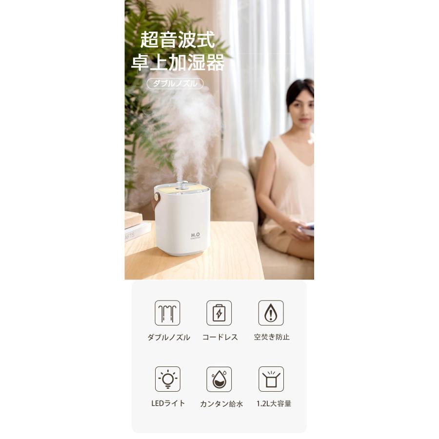 加湿器 ダブルノズル 卓上 空気清浄機 アロマ対応 超音波 除菌 LED