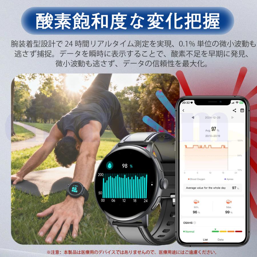 2026最新 スマートウォッチ 医療レベルECG心電図測定 体組成 血液成分分析 通話機能 歩数計 血圧 体温 気分 疲労度分析 通話機能付き 血中酸素 活動量 爆買の画像