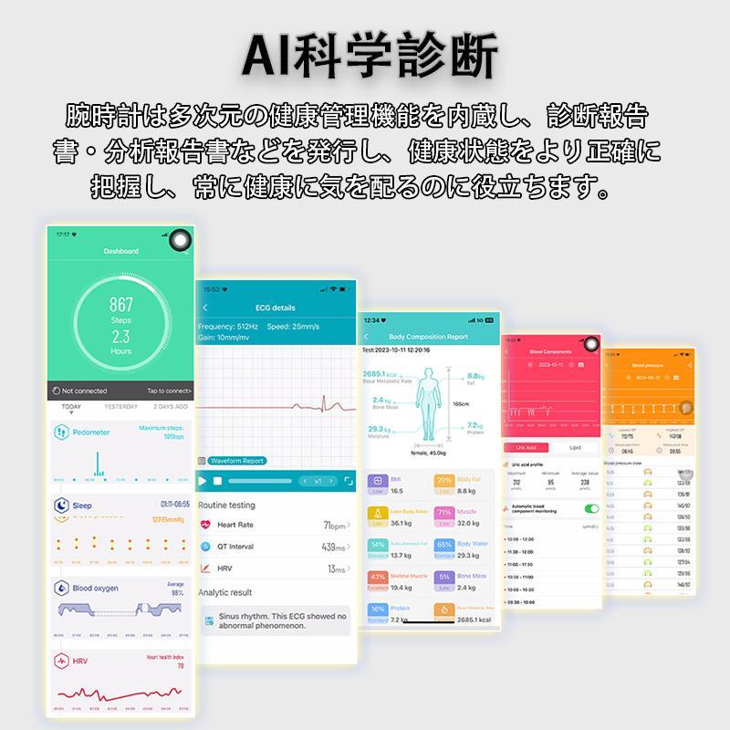 スマートウォッチ「健康管理 ECG心電図」通話機能 血液成分 体組成分析 歩数計 活動量計 体温、血圧 心拍数、血中酸素爆買の画像