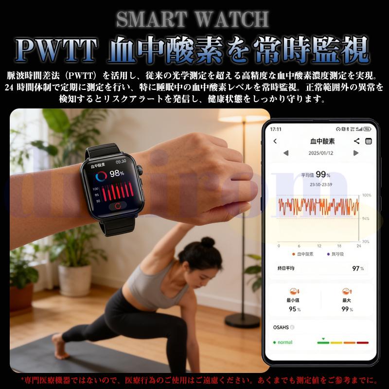 2026最新 スマートウォッチ 医療レベルECG心電図測定 体組成 血液成分分析 通話機能 歩数計 血圧 体温 血中酸素 Line着信通知 睡眠 天気予報 転倒コール 爆買の画像