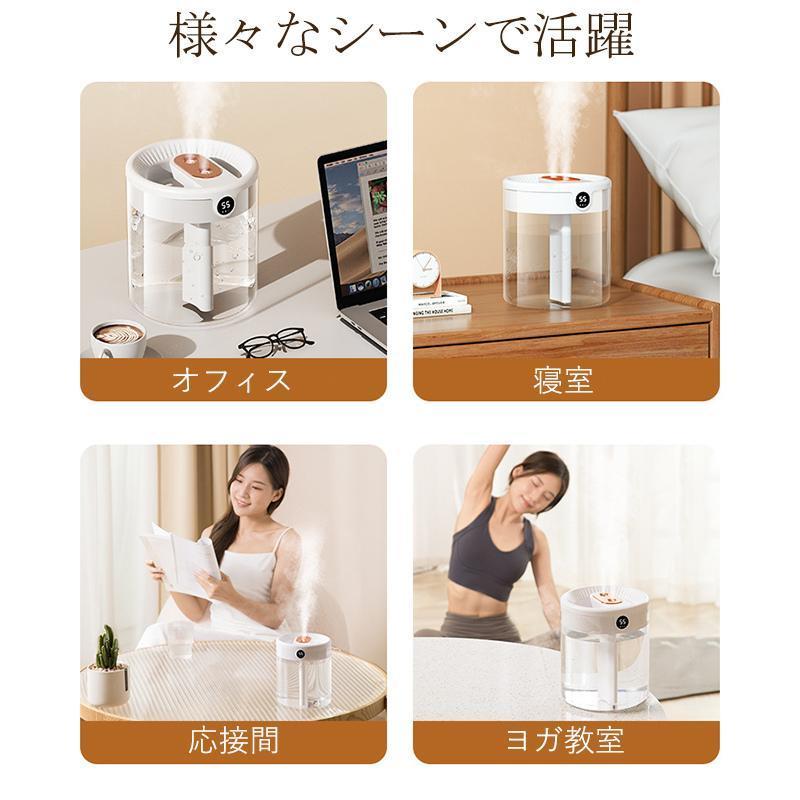 加湿器 超大容量 卓上 2L デュアル噴霧口 加湿機 湿度表示 3段階 超