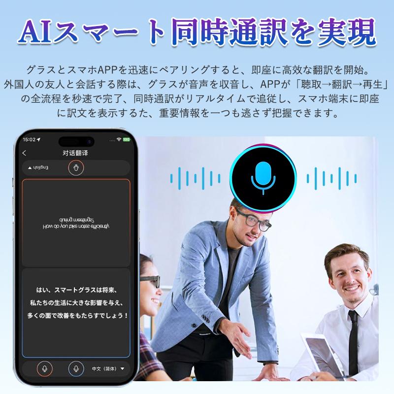 新登場！スマートグラス マイク内蔵 AIワイヤレスメガネ Bluetooth5.4