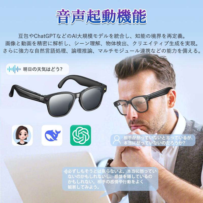 新登場！スマートグラス マイク内蔵 AIワイヤレスメガネ Bluetooth5.4
