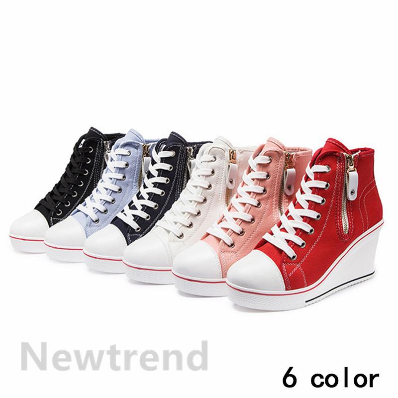 スニーカー レディース スニーカー ハイヒール8ｃｍ ウェッジソール カジュアルシューズ 厚底スニーカー ハイカット インヒール 厚底 レースアップ 編み上げ Ladysh03 Newtrend 通販 Yahoo ショッピング