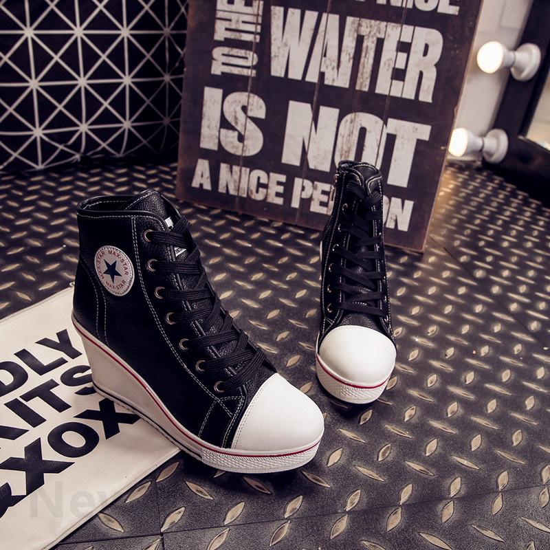 レディース 厚底スニーカー 可愛い 美脚 身長アップ ダイエットシューズ ヒールスニーカー レディース ハイカット 黒 靴 ホワイト スニーカー Ladysh0464 Newtrend 通販 Yahoo ショッピング