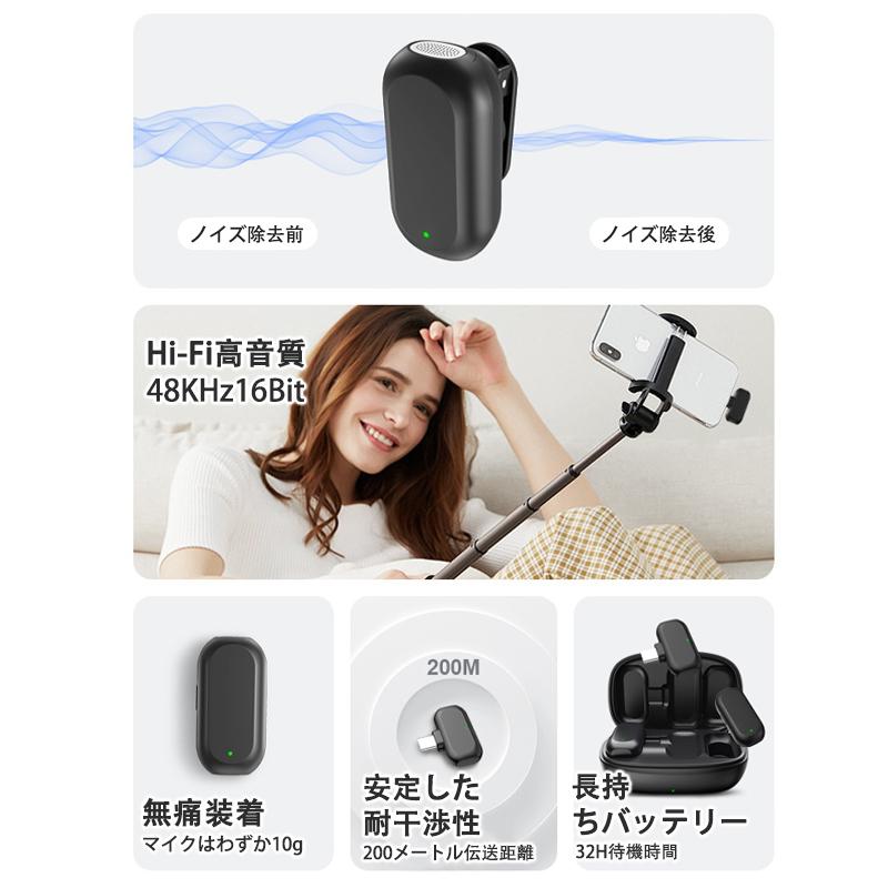 ワイヤレスマイク type-c ピンマイク 充電ケース付き 外付け クリップ