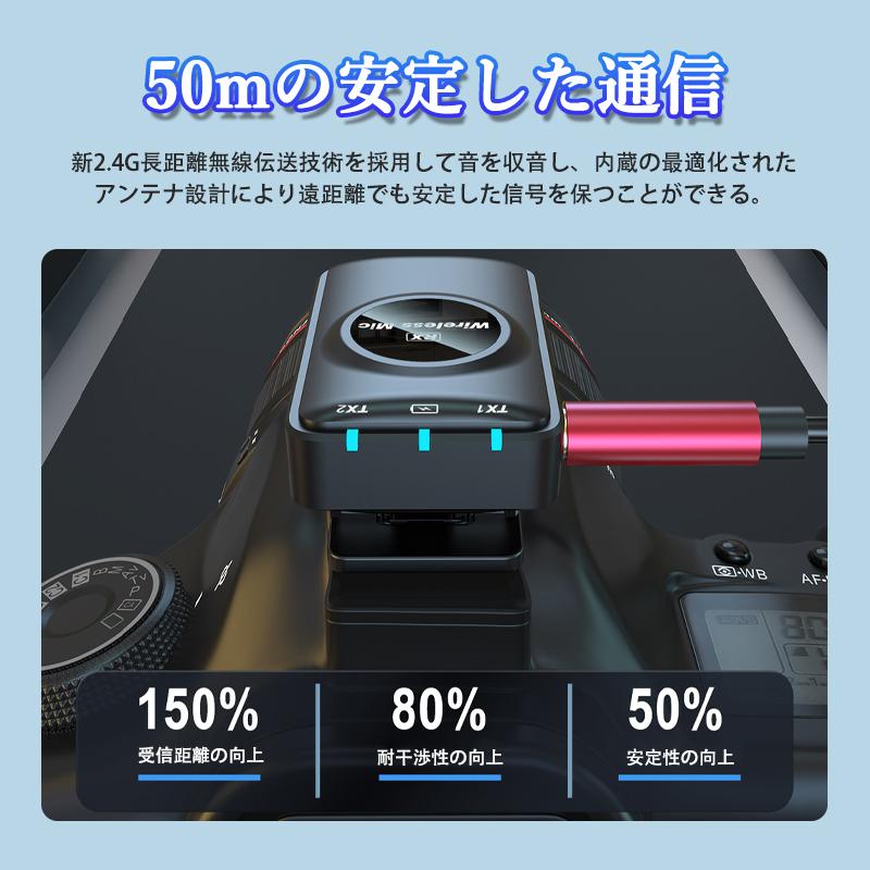 ワイヤレスマイク ピンマイク Type-C 充電ケース付 無線マイク 設定