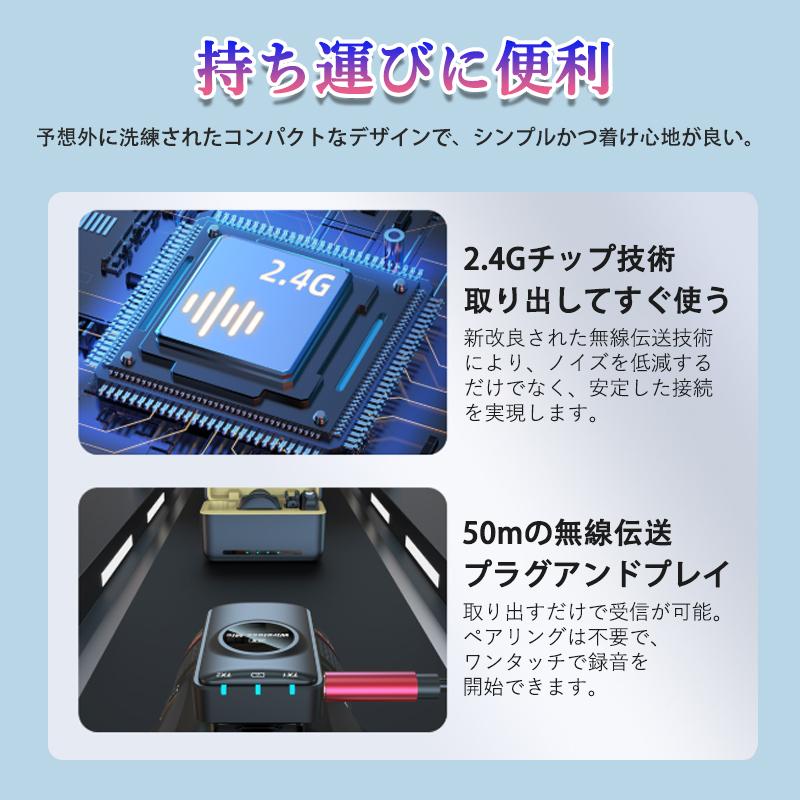 ワイヤレスマイク ピンマイク Type-C 充電ケース付 無線マイク 設定