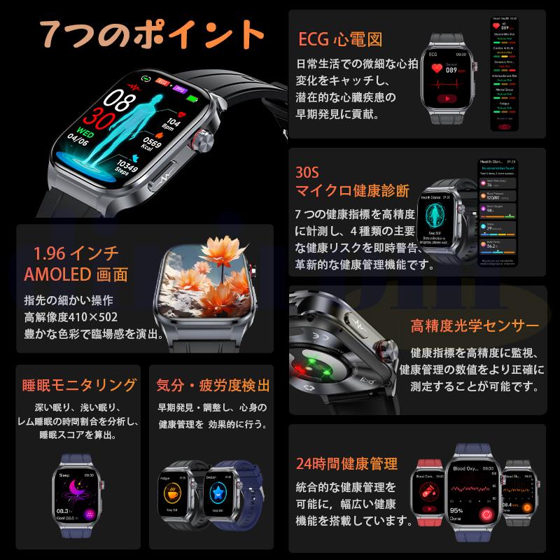 2026新登場! スマートウォッチ 健康管理 ECG心電図 血液成分 マイクロ