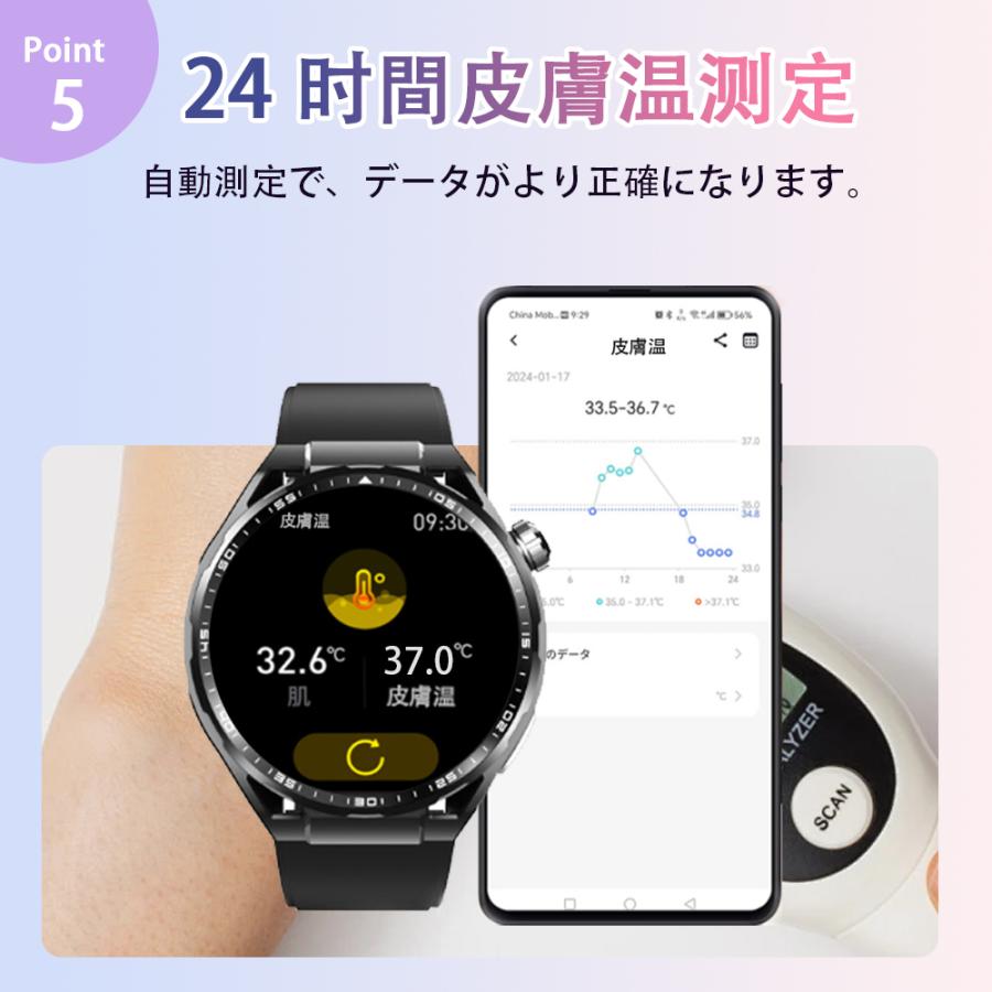 スマートウォッチ 医療レベル「健康- 血液成分 体組成分析」通話機能 ECG心電図 血中脂質 尿酸 血圧 心拍数 血中酸素 体温 睡眠管理 日本製センサー爆買の画像