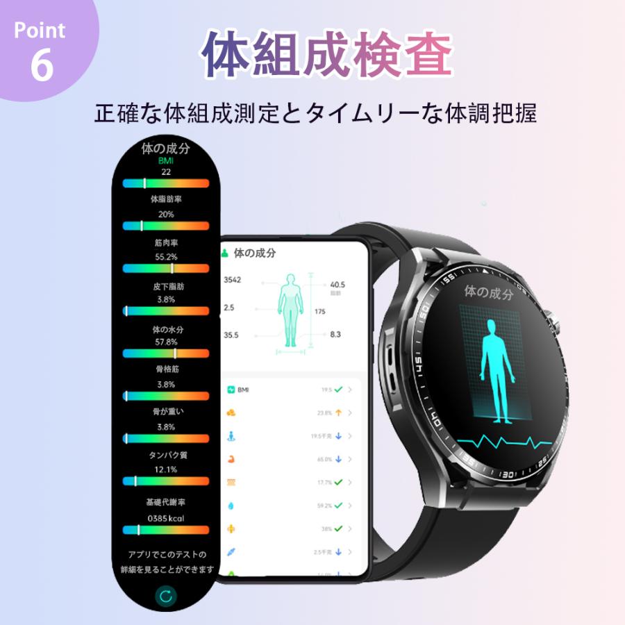 スマートウォッチ 医療レベル「健康- 血液成分 体組成分析」通話機能 ECG心電図 血中脂質 尿酸 血圧 心拍数 血中酸素 体温 睡眠管理 日本製センサー爆買の画像