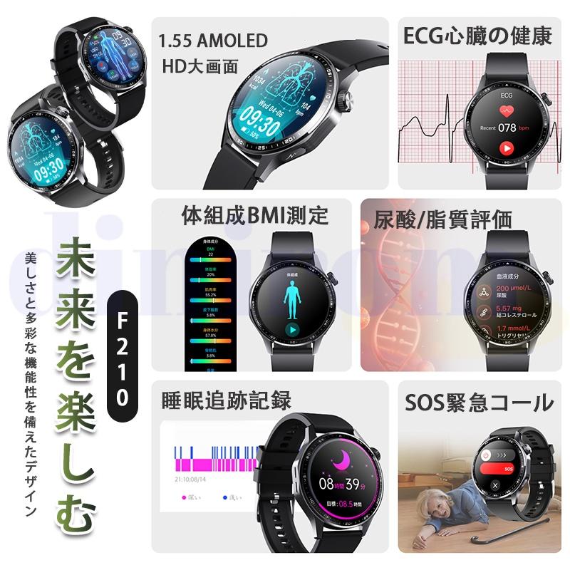 スマートウォッチ 24時間健康管理 糖値 ECG PPG心電図 体組成 通話機能付き 体温 血圧 血中酸素 血中脂質 尿酸 睡眠 HRV 歩数計 着信通知 SOS 音楽爆買の画像