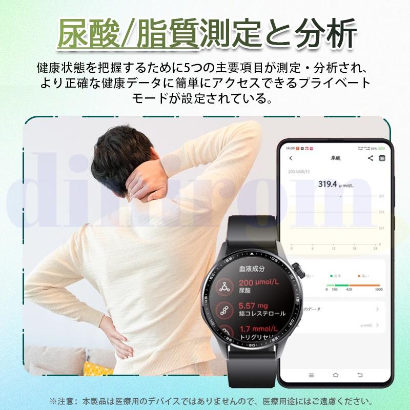 スマートウォッチ 24時間健康管理 糖値 ECG PPG心電図 体組成 通話機能付き 体温 血圧 血中酸素 血中脂質 尿酸 睡眠 HRV 歩数計 着信通知 SOS 音楽爆買の画像