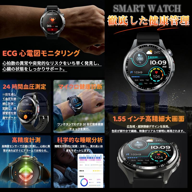 スマートウォッチ 24時間健康管理 体組成 通話機能付き 血中酸素 睡眠 歩数計 着信通知 SOS 音楽 遠隔爆買の画像