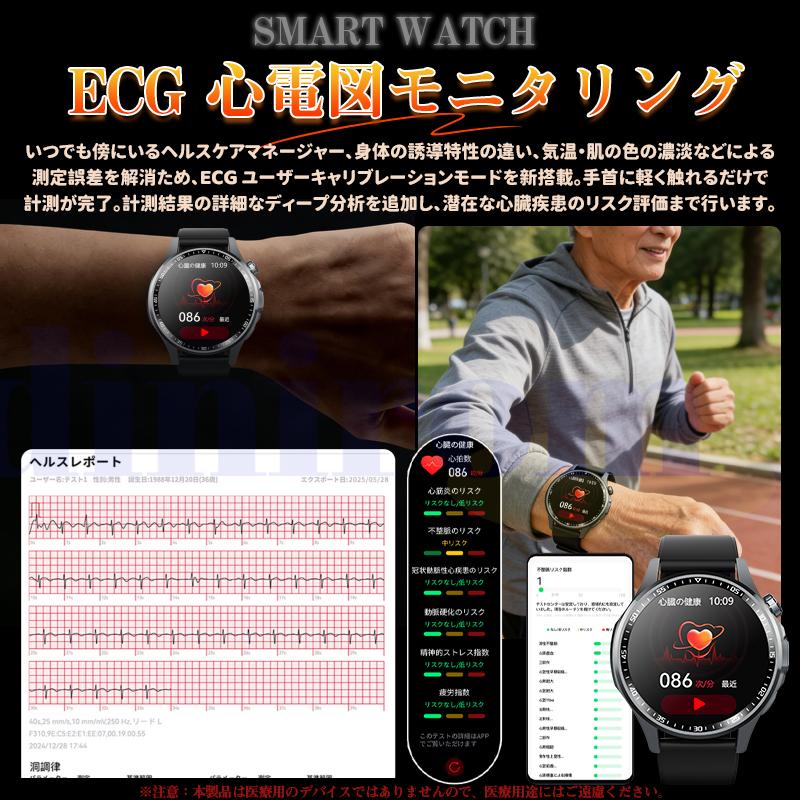 スマートウォッチ 24時間健康管理 体組成 通話機能付き 血中酸素 睡眠 歩数計 着信通知 SOS 音楽 遠隔爆買の画像