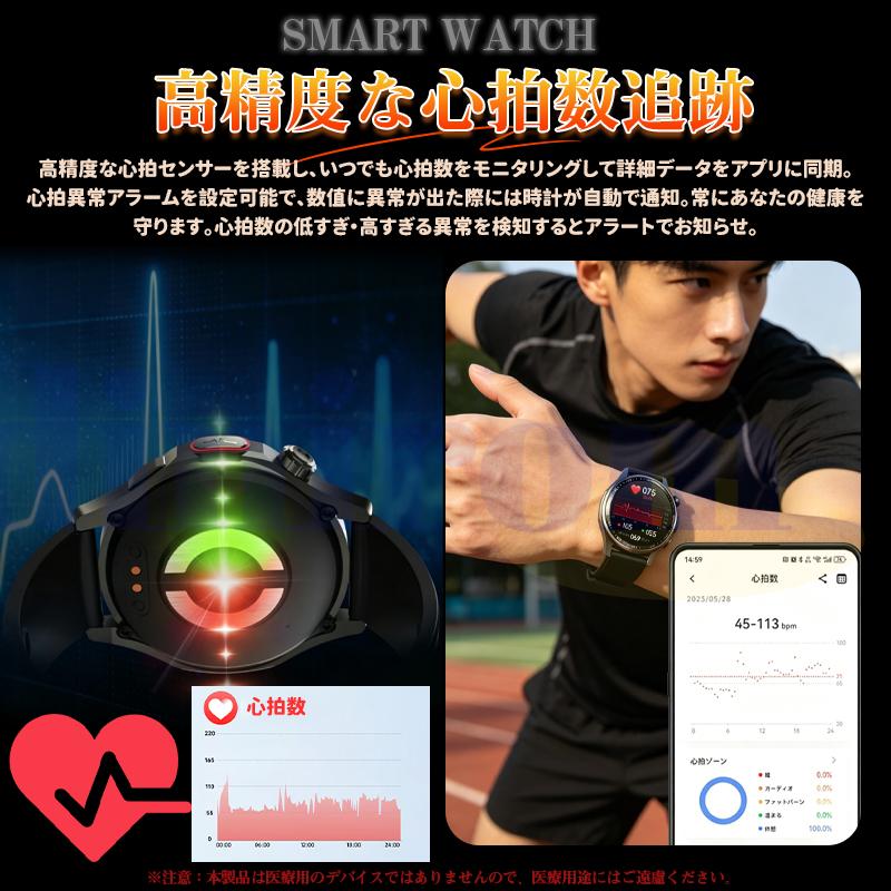 スマートウォッチ 24時間健康管理 体組成 通話機能付き 血中酸素 睡眠 歩数計 着信通知 SOS 音楽 遠隔爆買の画像
