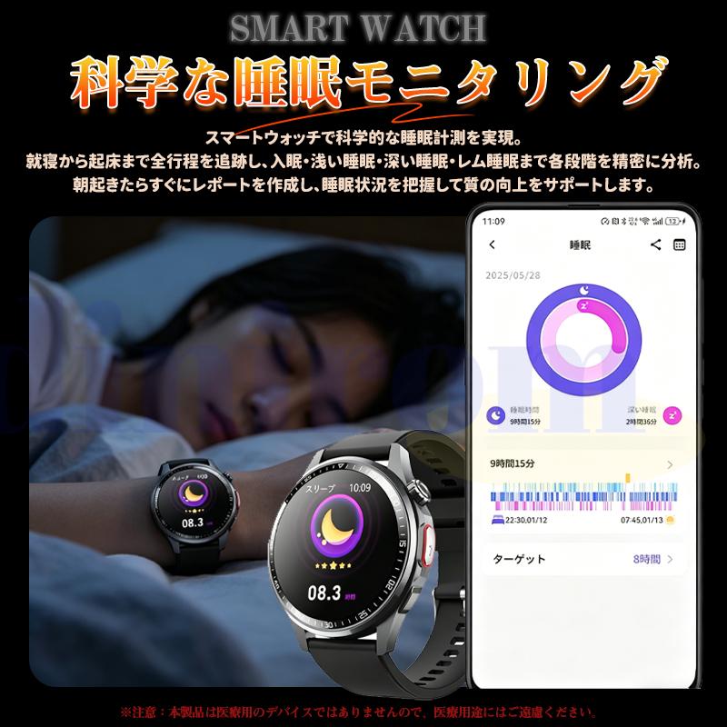 スマートウォッチ 24時間健康管理 体組成 通話機能付き 血中酸素 睡眠 歩数計 着信通知 SOS 音楽 遠隔爆買の画像