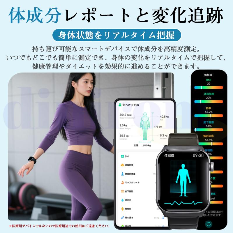 2026最新 スマートウォッチ 医療レベル健康-評価「血液成分 体組成分析」通話機能 ECG心電図 血中脂質 尿酸 血圧 心拍数 血中酸素 体温 日本製センサー 爆買の画像