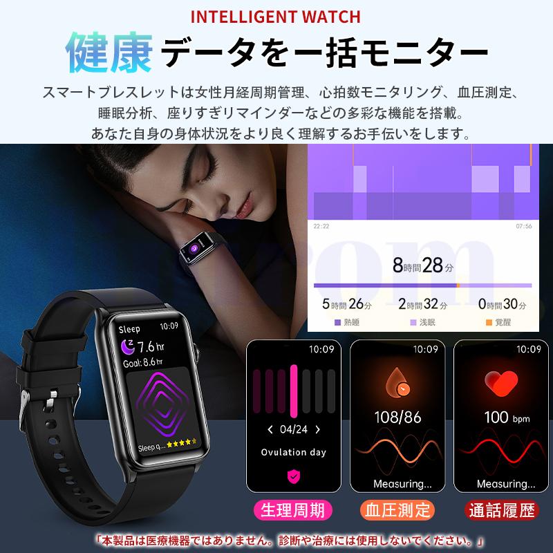 スマートウォッチ 24時間健康管理 糖値 血圧 血中酸素 通話機能付き