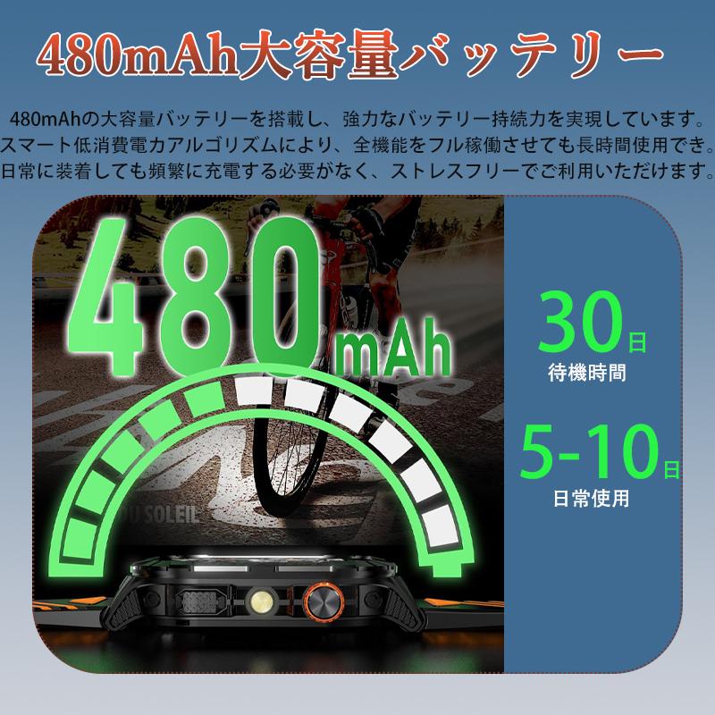 スマートウォッチ メンズ Bluetooth通話 血中酸素 心拍数 歩数計 健康管理 着信通知 防水 耐衝撃 腕時計 睡眠 懐中電灯 音楽再生 iPhone Android 爆買の画像