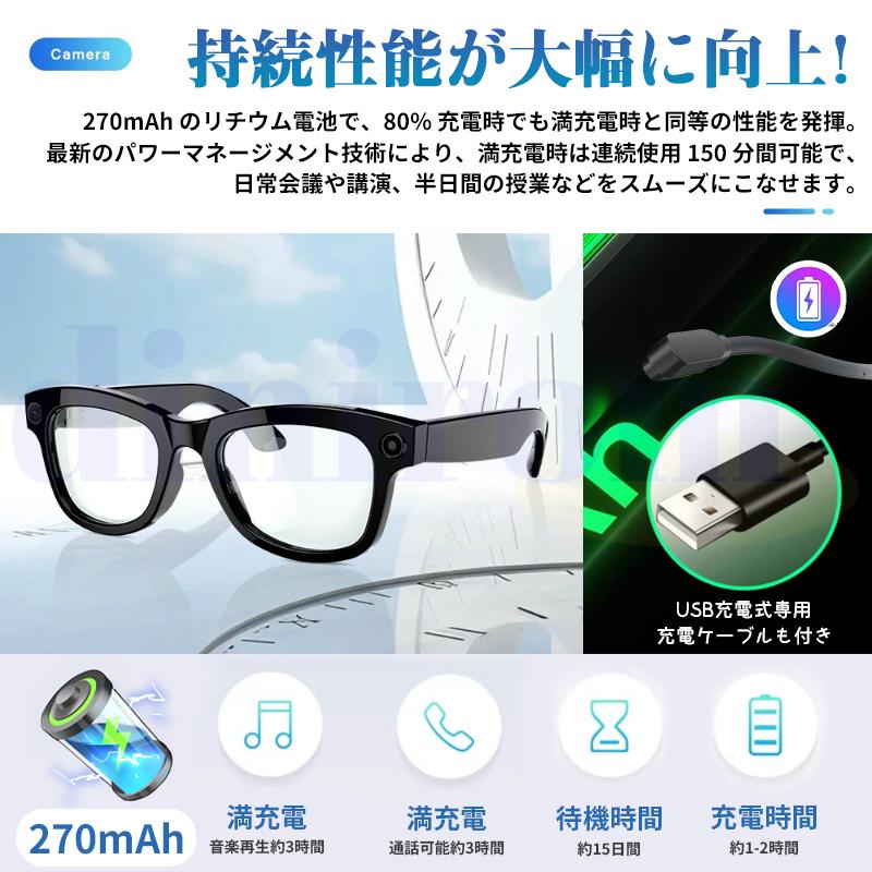 AIスマートグラス 音楽再生・通話機能 新世代！スマートグラス Bluetooth5.4 メガネ骨伝導 マイク内蔵