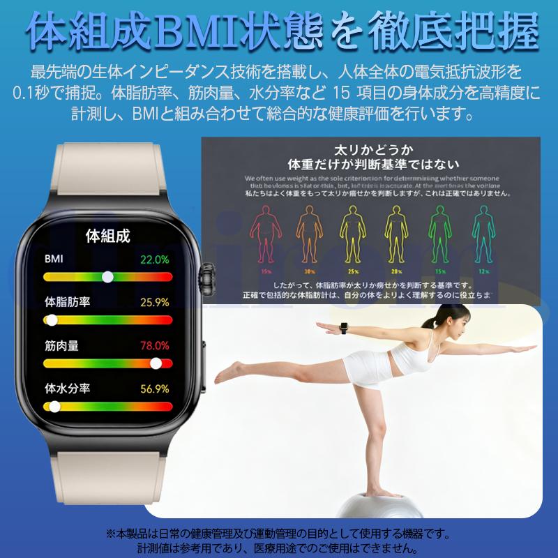 「五臓健康管理」スマートウォッチ 通話機能 ECG心電図 体温 血圧 血中酸素 心拍数 歩数計 気分 疲労度分析 血液成分 体組成分析 活動量計 睡眠 2026最新 爆買の画像