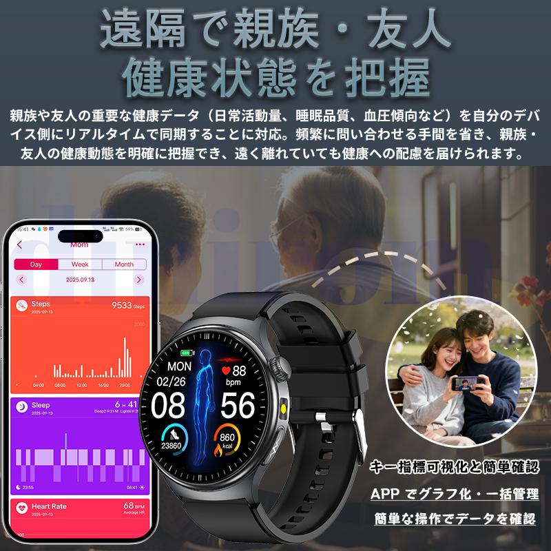 「五臓健康管理」スマートウォッチ 通話機能 ECG心電図 体温 血圧 血中酸素 心拍数 歩数計 気分 疲労度分析 血液成分 体組成分析 活動量計 睡眠 2026最新 爆買の画像